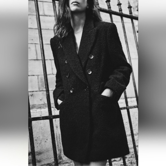 Zara Long boucle Double Breasted Blazer coat - Picture 7 of 12